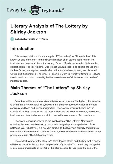 “The Lottery” by Shirley Jackson: A Critical Analysis.